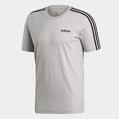 Buy Adidas Essentials 3 Stripes Tee Mens - 100% Cotton T-Shirt Grey - Medium • 15.99£