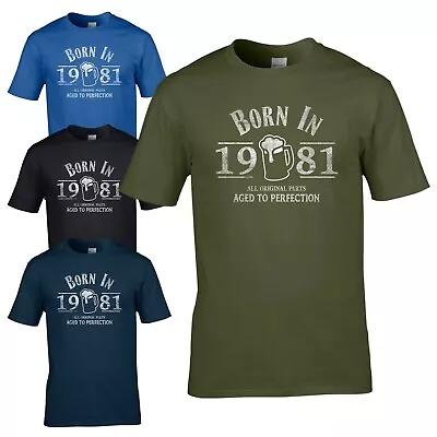Buy Born In 1981 T-Shirt - 43rd Year Birthday Age Present Beer Funny Aged Mens Gift • 11.82£