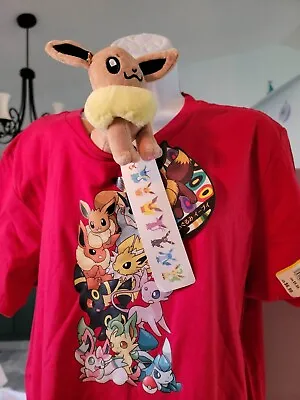 Buy Ladies Pokemon Red Tshirt Size L New Bonus Plush Eevee • 27.40£