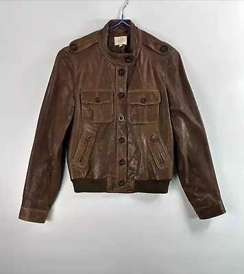 Buy Whistles London Women Leather Jacket Size 12 Brown Long Sleeve Regular Button • 29.99£