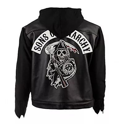 Buy Mens Sons Of Anarchy Highway Hooded Casual Motorcycle Biker Leather Jacket • 129.99£