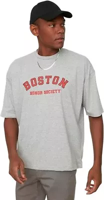 Buy Trendyol Mens Grey 'Boston Honor Society' T - Shirt Size XL • 2.99£