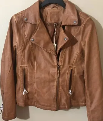 Buy Max Studio Women's Vegan Faux-Leather Moto Jacket Tan Coat Sz L NWT • 38.89£