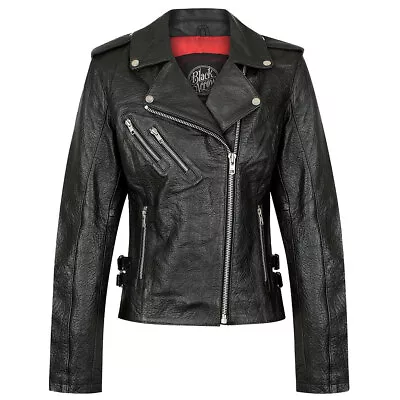 Buy Black Arrow Gypsy Ladies Leather Moto Motorcycle Motorbike Jacket Black • 365£