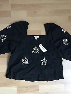 Buy Oasis Size 10 Black Cropped Flower Tshirt Top Brand New Tags • 0.99£