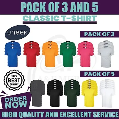 Buy Pack 5 & 3 Uneek Classic T-Shirt Plain Casual Wear Stag Do Hen Unisex UC301 • 24.99£