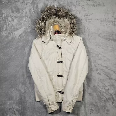 Buy Abercrombie Fitch Flannel Lined Bomber Field Jacket Large Fur Trim Zip Off Hood • 33.14£