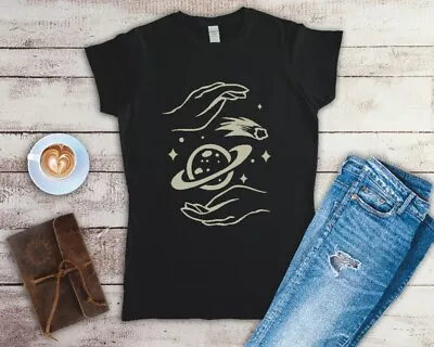 Buy Hands And Planets Celestial Ladies Fitted T Shirt Sizes Small-2XL • 11.24£