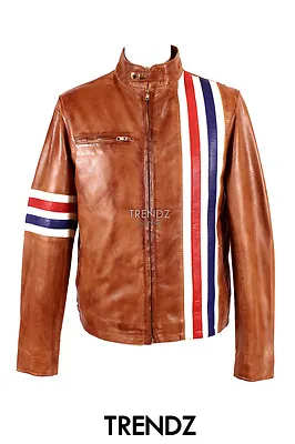 Buy 'EASY RIDER' Men's Jacket Tan AMERICA Motorcycle Stripes Lambskin Leather Jacket • 95.99£
