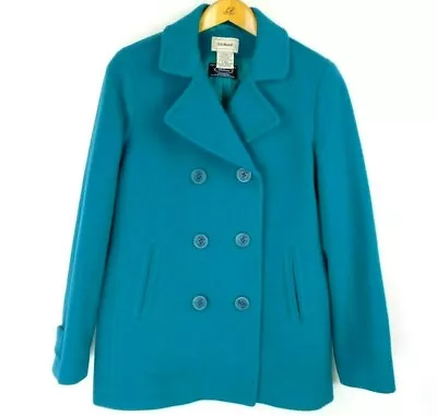 Buy LL Bean Wool Shell Pea Coat Jacket Button 100% Wool Womens Size 6-Regular • 24.13£