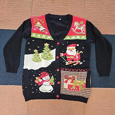 Buy V28 Adult Christmas Cardigan Button Sweater 2XL Black Santa Snowman J3 • 19.29£