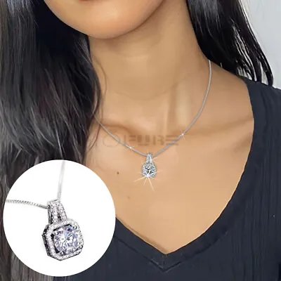 Buy Diamond CZ Pendant 925 Sterling Silver Chain Choker Statement Necklace Jewellery • 3.99£
