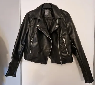 Buy Primark - Womens Jacket Size 10 - Black Leather Look Zip Up Bomber / Biker Style • 14£