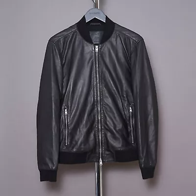 Buy ALL SAINTS Mower Bomber Leather Jacket MEDIUM Mens Black Biker Celebrity Rock M • 189.99£