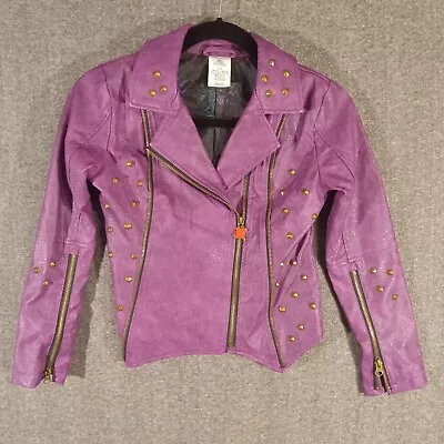 Buy Disney Descendants 3 Mal Faux Leather Jacket Girls 9/10 Purple Studded Zip Front • 20.07£