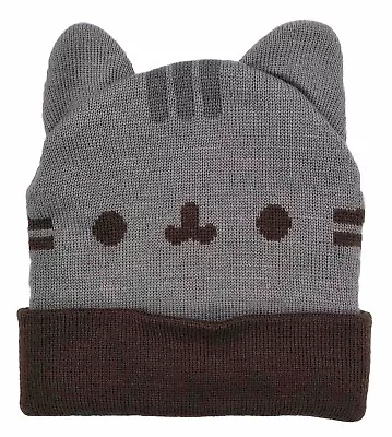Buy PUSHEEN Beanie Knit Winter Hat Cat Gray & Brown Cartoon Face & 3D Ears ONE SIZE • 19.45£