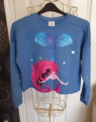 Buy Little Mermaid Sweatshirt Small BNWT Cropped Blue Ariel Disney Store Embellished • 14.97£