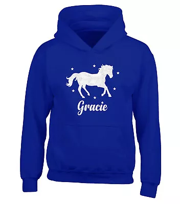 Buy Childrens Personalised Glitter Horse Hoodie Riding School Hoody Girls Boys Gift • 16.45£