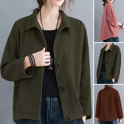Buy Womens Autumn Collared Corduroy Coat Ladies Casual Loose Cardigan Jacket Outwear • 14.93£