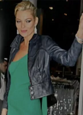 Buy Kate Moss Topshop Midnight Blue Black Buttersoft Leather  Zip Up Jacket Vtg 8 36 • 79£
