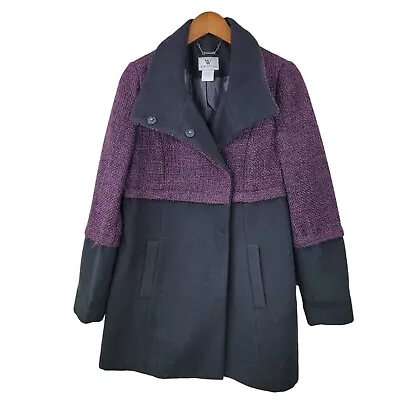 Buy Worthington Size Medium Pea Coat Jacket Purple Tweed Black Funnel Collar Winter • 21.89£
