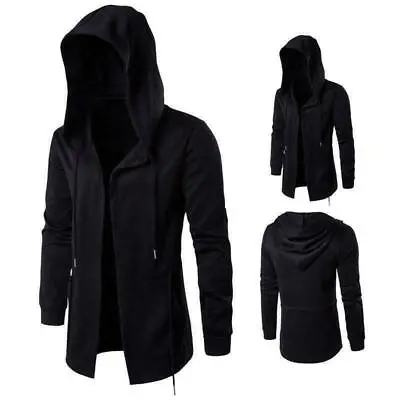 Buy Steampunk Men Hoodie Wizard Cloak Mid Long Windbreaker Hooded Coats Jackets Size • 33.11£