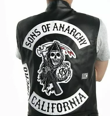 Buy Men Leather Jacket Vest Sons Of Anarchy Motorcycle Jackets SOA Vests Tops • 32.39£