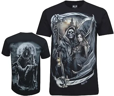 Buy Mens Grim Reaper & Lady Castle Moon Skull Scythe Glow In The Dark T-Shirt M- 3XL • 11.99£