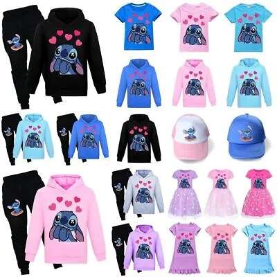 Buy Lilo And Stitch Printed Casual Children's T-shirt Hoodie Jogging Pants Dress • 10.99£