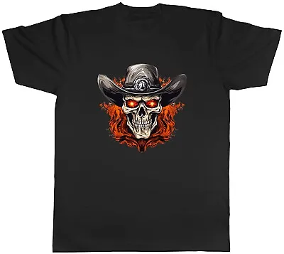 Buy Cowboy Skull Mens T-Shirt Sleketon Head Gothic Flame Tee Gift • 8.99£