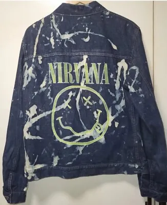 Buy Unique Nirvana Bleach Dye Denim Jacket Rock Shacket L Zara Band Grunge Bleached  • 29.99£