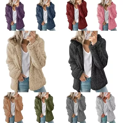 Buy Womens Teddy Bear Fleece Fluffy Hooded Coat Warm Hoodies Jacket Zip Up Outwear • 4.91£