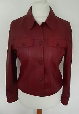 Buy MARKS AND SPENCER - REAL LEATHER Jacket RED Soft Western Size 12 • 59.99£