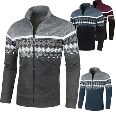 Buy Mens Knitted Cardigan Jacket Pullover Zip Up Jumper Warm Thermo Fleece Lined • 12.62£