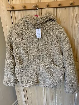 Buy Ladies Borg Short Jacket With Hood Size 10 Nwt • 12£