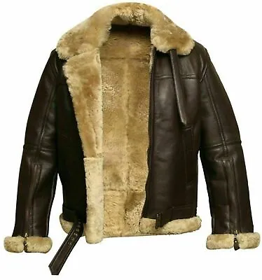 Buy Mens B3 Raf Aviator Sheep Skin Leather Bomber Winter Flying Pilot Jacket Coat Uk • 28£
