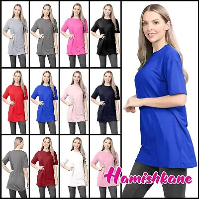 Buy Womens Oversized Tee Top Ladies Plain Short Sleeve Summer Basic Casual T-Shirt • 5.15£
