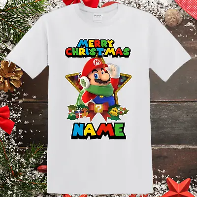 Buy Super Mario Customizable Video Gamer Christmas T-Shirt Personalized Name Tee • 10.99£