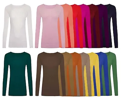 Buy Women Plain T-shirt Ladies Long Sleeve Scoop Neck T Shirts Tops Plus Size 8-26 • 7.99£