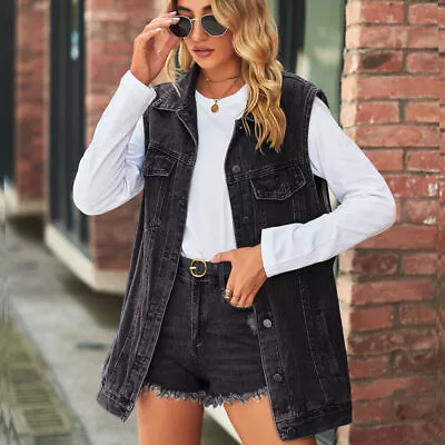 Buy Ladies Oversized Denim Gilet Jacket Jeans Coat Sleeveless Casual Baggy Waistcoat • 30.12£
