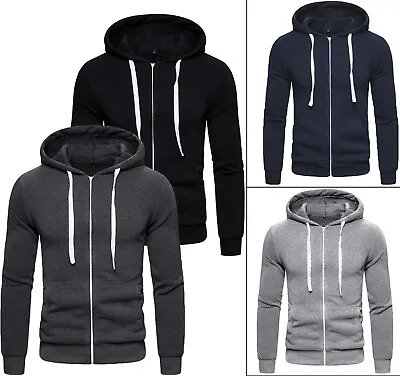 Buy Mens Zipper Hoodie American Plain Fleece Zip Up Jacket Sweatshirt Hooded Top • 12.59£