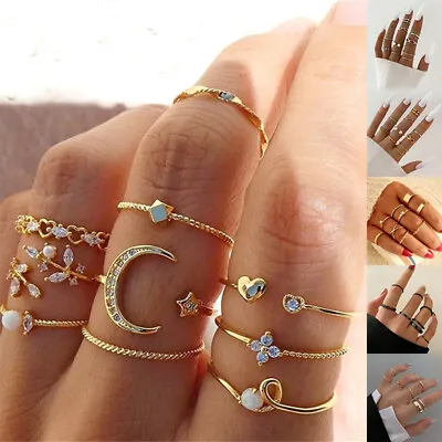 Buy 7-10Pcs Women Boho Retro Silver/Gold Finger Knuckle Rings Set Jewelry Gifts Cool • 3.66£
