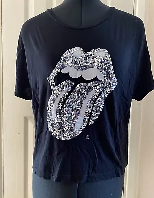 Buy Primark The Rolling Stones Official License Sliver Sequins Lips  T-shirt Size 14 • 6.50£