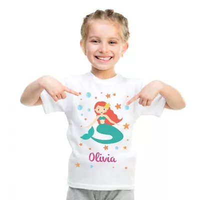 Buy Personalised Name T-Shirts Kids Tee Printed Children's Mermaid Boys Girls Custom • 8.99£