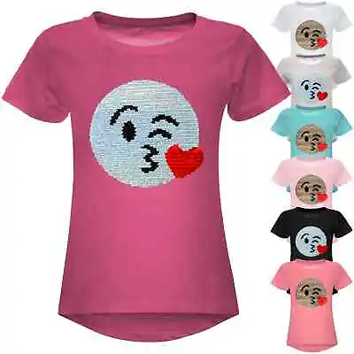 Buy T-shirt Top Shirt Sequin Stretch Smile Kiss Motif Children Girl Fashion • 6.31£