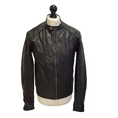 Buy Jack & Jones Leather Jacket Zipped Black UK Men's M EU 50 E818 • 49.99£