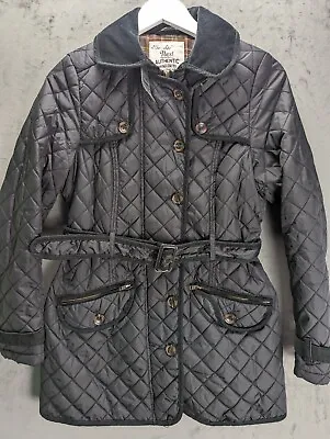 Buy Next Quilted Jacket Size 10 Black Belted Full Zip Outdoor Country Style Petite • 15.95£
