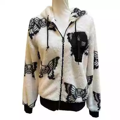 Buy Lurking Class White Black Butterfly Skull Sherpa Zip Hoodie Women's Size Small • 25.51£