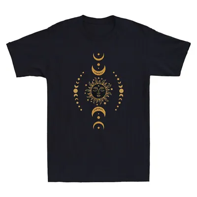 Buy Boho Sun And Moon Celestial Crescent Moon Phases Graphic Vintage Men's T-Shirt • 13.99£