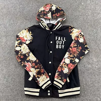 Buy Fall Out Boy Hoodie Womens Small Black Cream Snap Varsity Floral Chicago Band • 37.75£